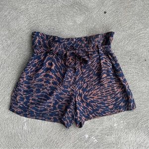 Madewell Silk Paperbag Waist Shorts Navy Terracotta Print Sz 4 Broadway Broome